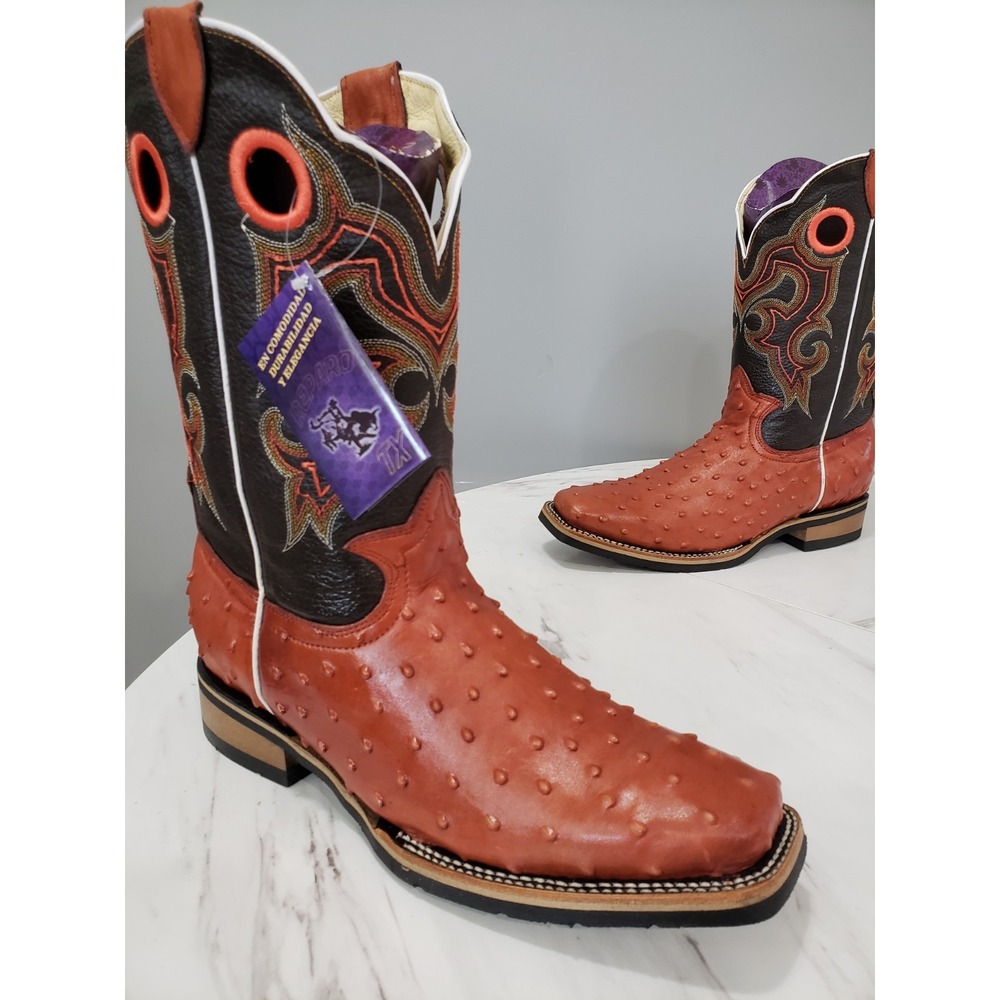 NEW SIZE 10 / MEXICO 29 MENS Reparo TX Ostrich Print Western Cowboy Orange Boots